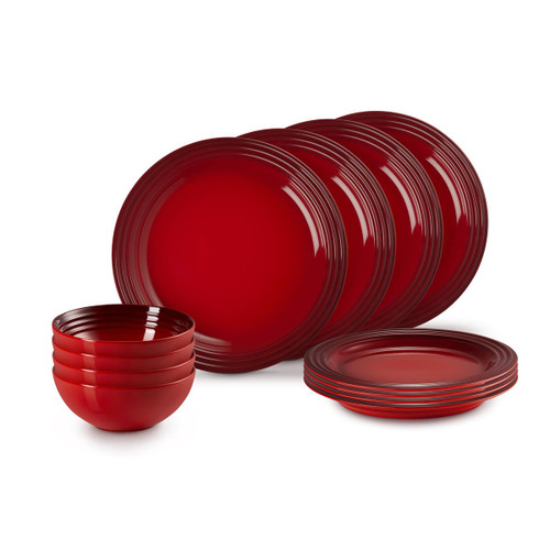 Cerise Le Creuset Stoneware 12 Piece Dinnerware Set Cerise Le Creuset Stoneware 12 Piece Dinnerware Set