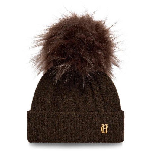 Chocolate Holland Cooper Womens Sloane Cable Bobble Hat Chocolate Holland Cooper Womens Sloane Cable Bobble Hat