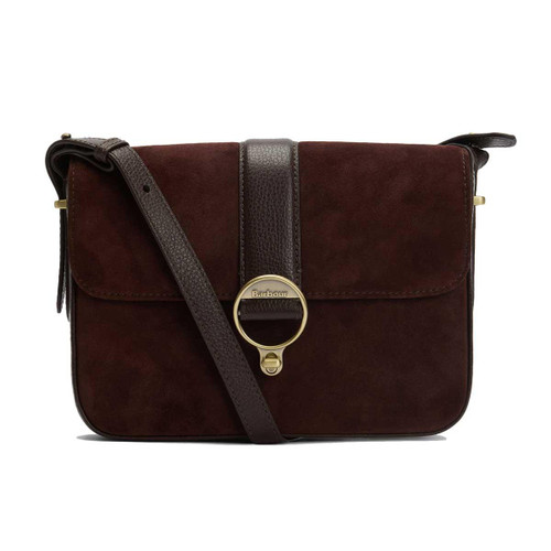 Dark Brown Barbour Womens Rosa Suede & Leather Crossbody Bag