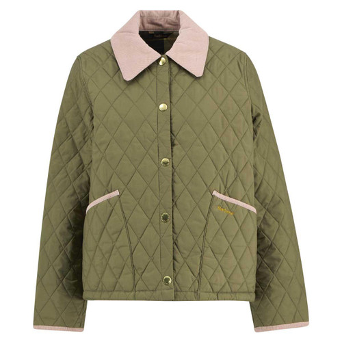 Bleached Olive/Ancient/Gardenia Barbour Womens Icons Cropped Liddlesdale Quilted Jacket