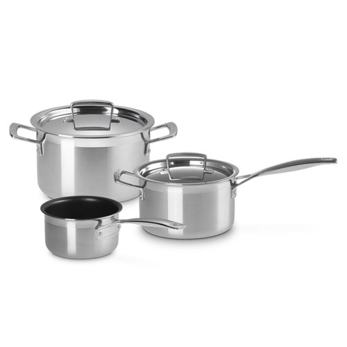 Le Creuset Classic 3-ply Stainless Steel 3-Piece Milk Pan Saucepan Casserole Set