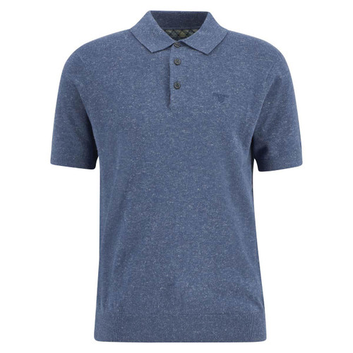 Denim Barbour Mens Muston Linen Blend Knitted Polo Shirt