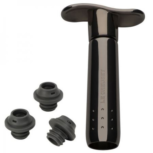 Le Creuset WA-137 Metal Wine Pump & 3 Stoppers Black Nickel