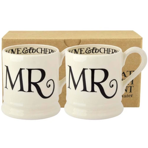 Emma Bridgewater Black Toast MR and MR Set Of 2 Half Pint Mugs Boxed