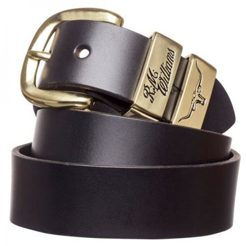 Black R.M. Williams Mens 3 Piece Work Belt Brass Buckle