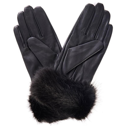 Black  Barbour Womens Fur Trimmed Leather Gloves