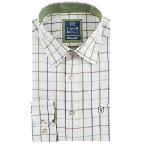 Olive and Navy Blue Albert and Maurice Mens Blandford Check Shirt