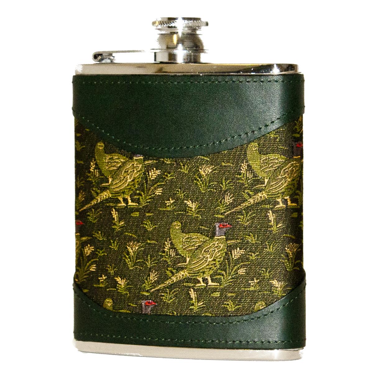 Bisley 6oz Green Pheasant Fabric & Leather Flask Bisley 6oz Green Pheasant Fabric & Leather Flask
