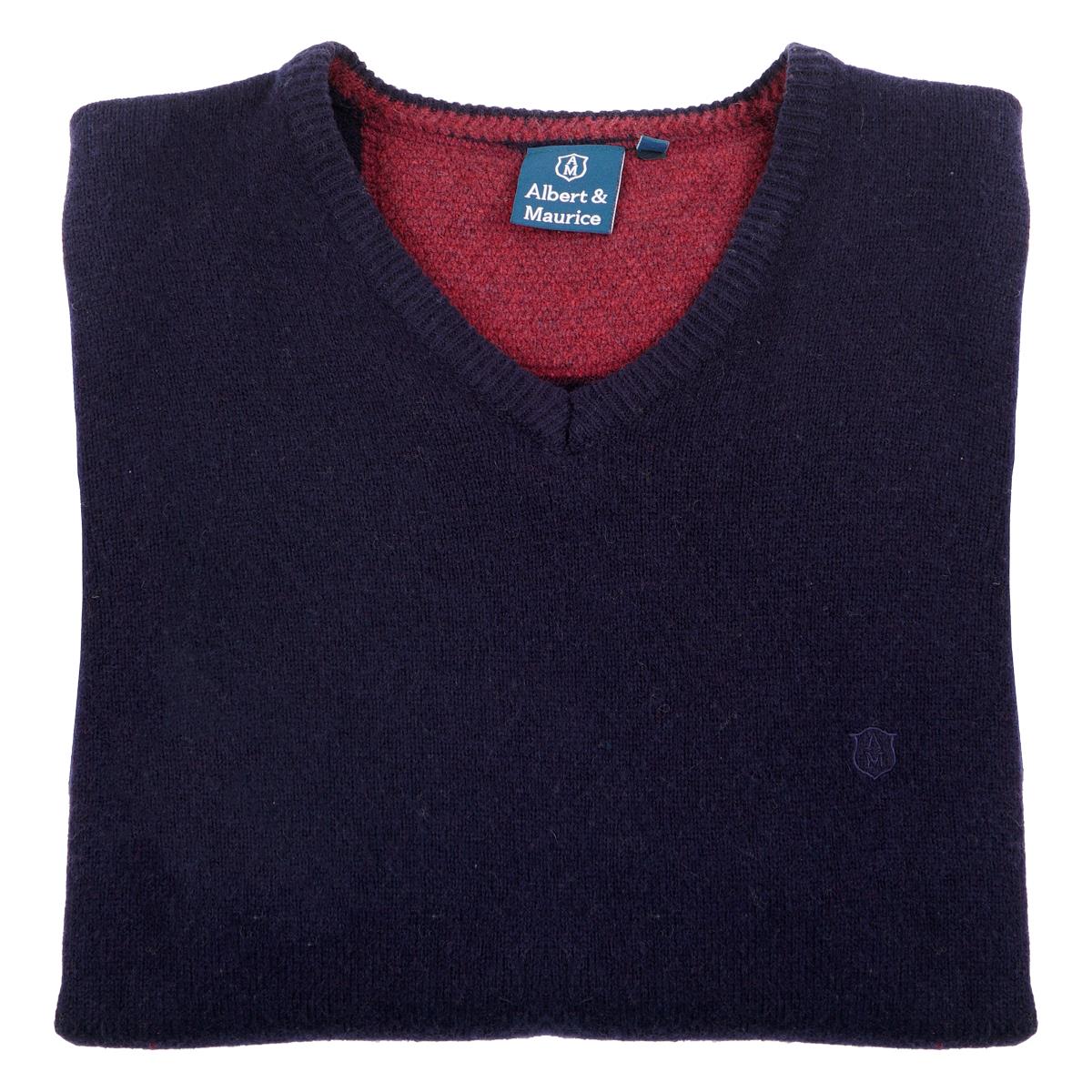 Albert and Maurice Mens Eastnor Navy Lambswool V Neck Jumper