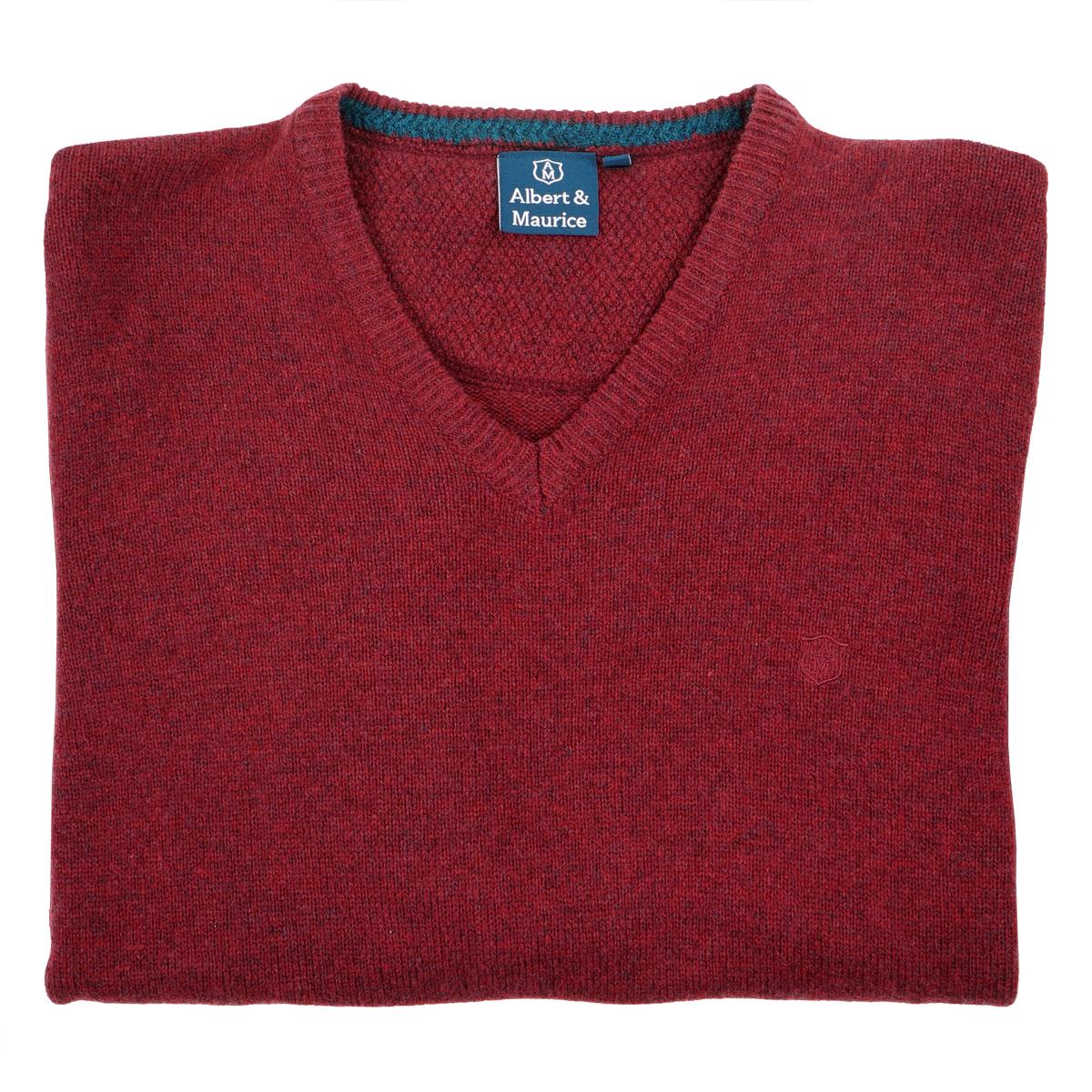 Albert and Maurice Eastnor Wine Lambswool V Neck Jumper