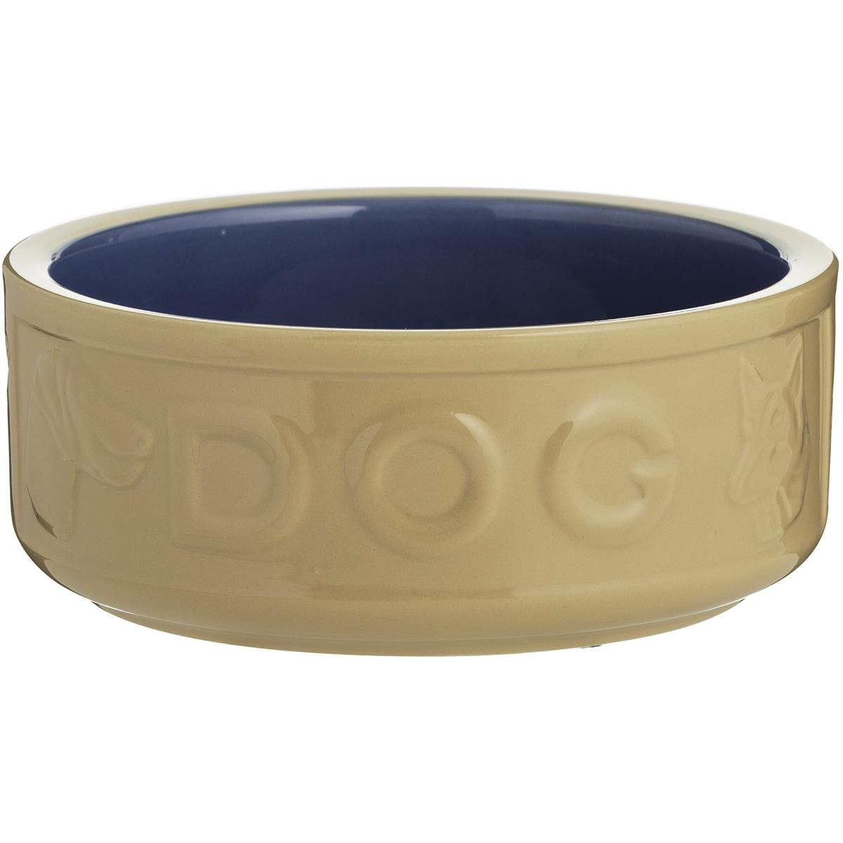 Mason Cash Cane and Blue Lettered Dog Bowl 18cm