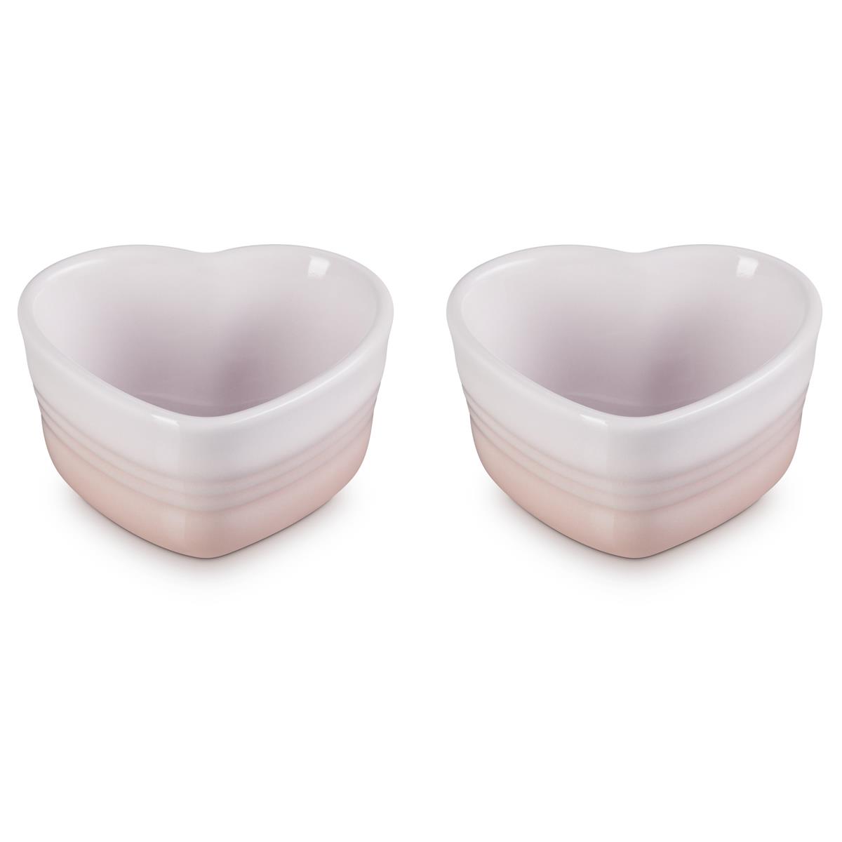 Le Creuset Stoneware Set Of 2 Heart Ramekins Shell Pink