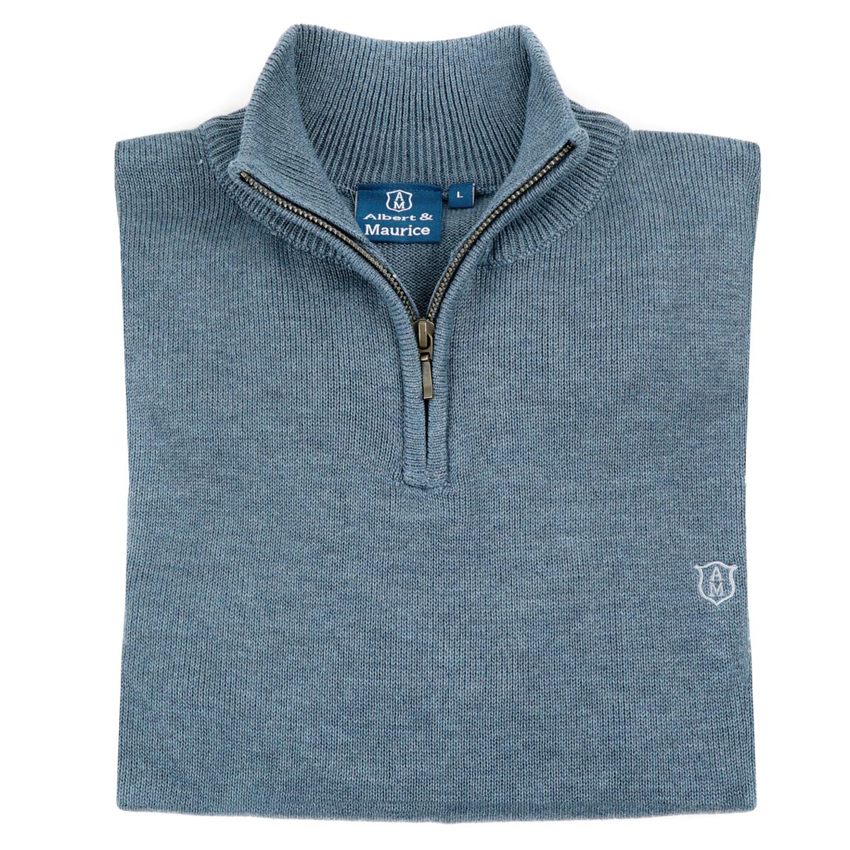 Albert and Maurice Mens Colwall Seawool Zip Neck Jumper Denim