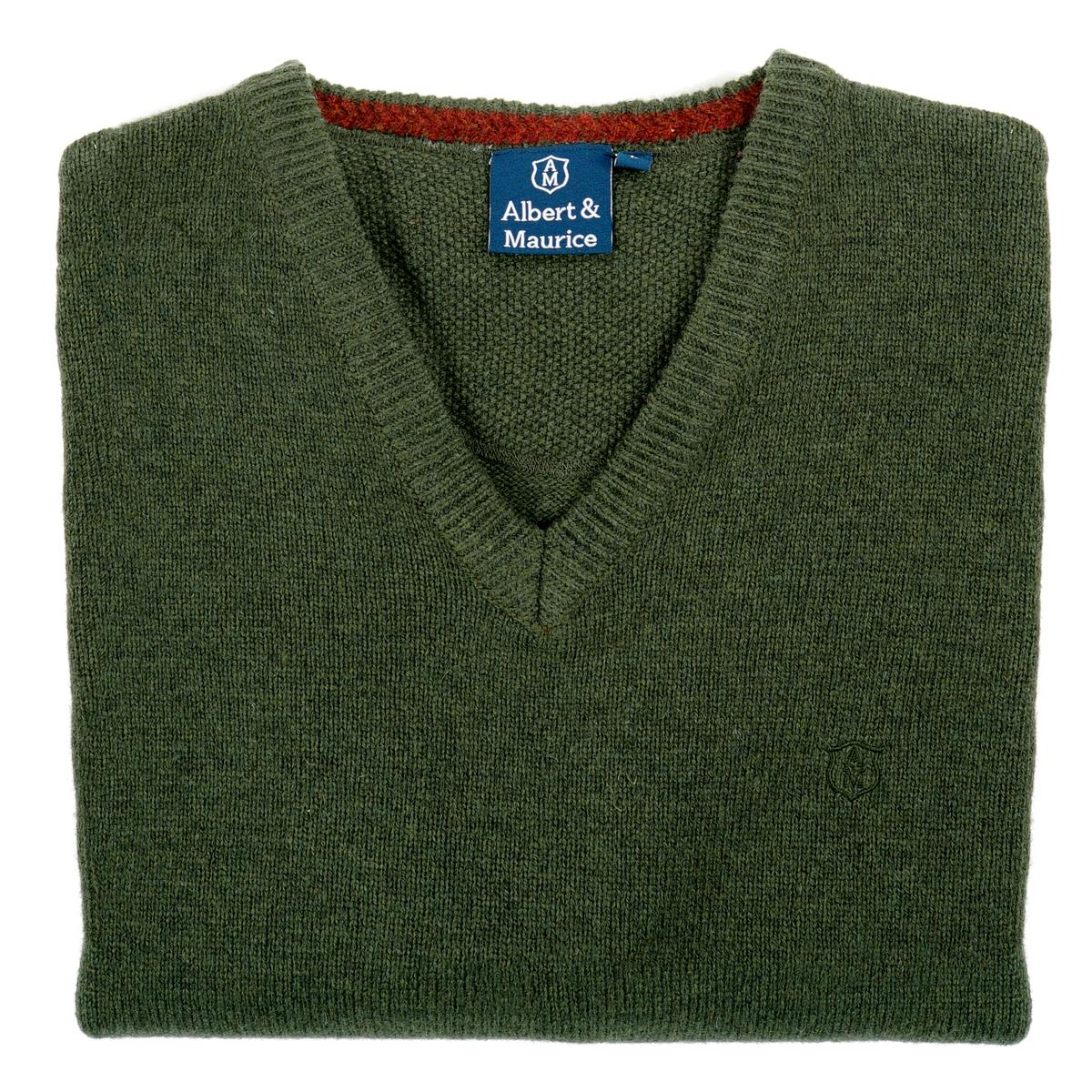 Albert and Maurice Mens Eastnor Olive Lambswool V Neck Jumper