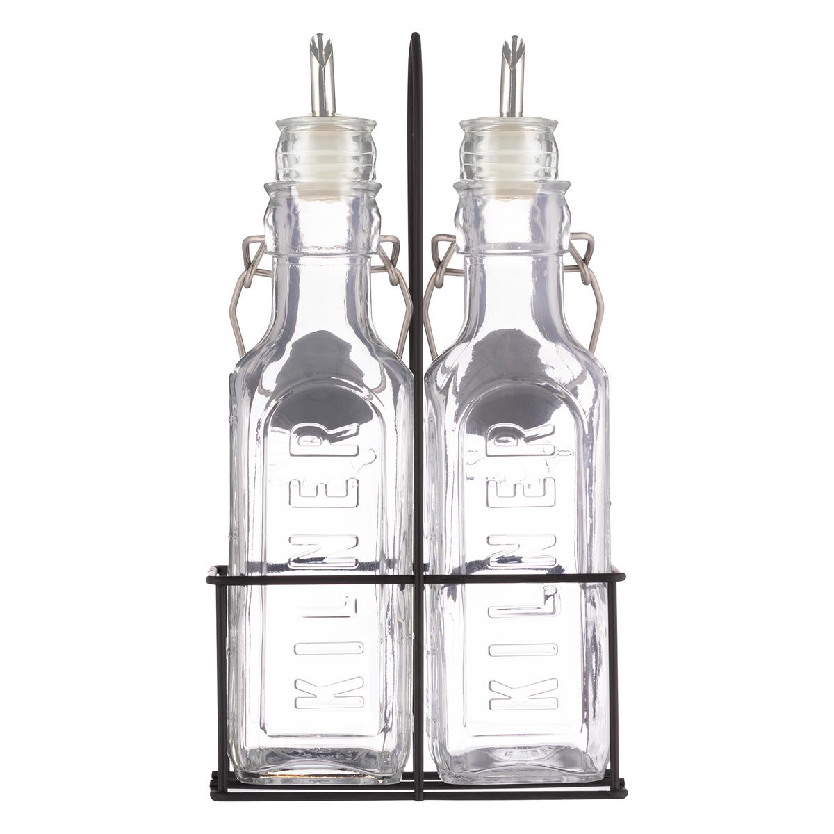 Kilner Set of 2 300ml Oil Bottles and Metal Rack