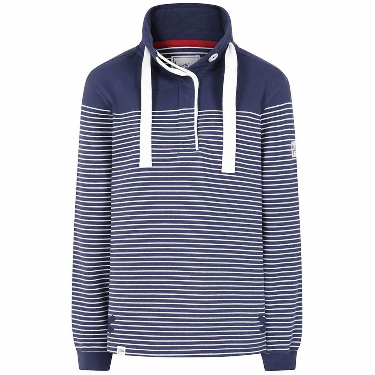 Lazy Jacks Womens LJ14 Striped Button Neck Sweatshirt