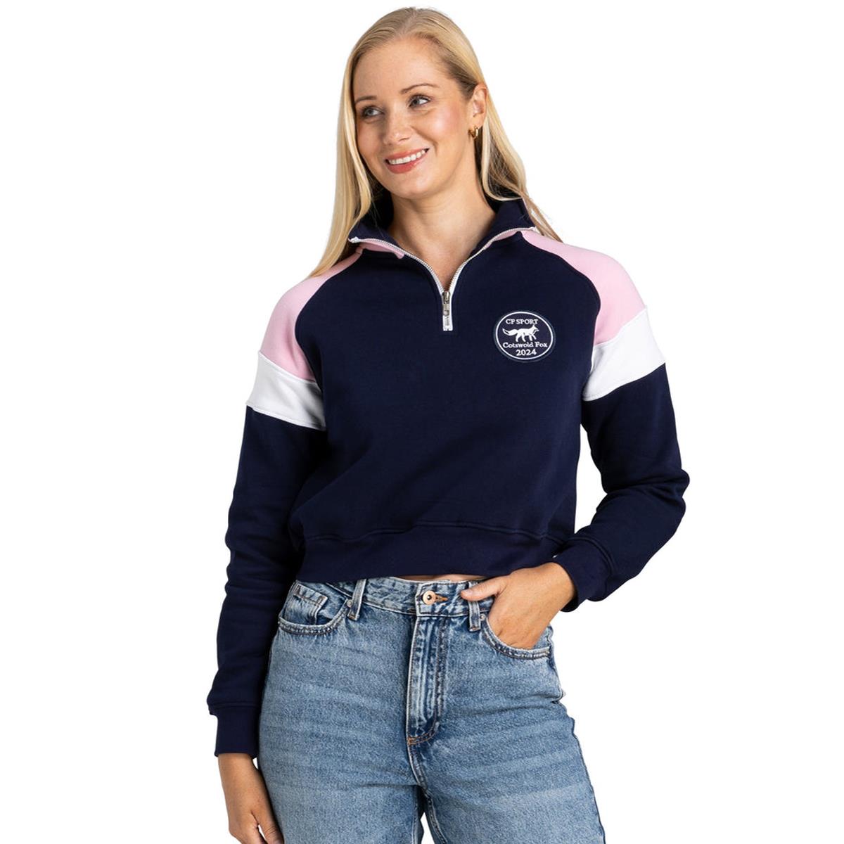 Cotswold Fox Womens Cropped Quarter Zip Navy Jumper