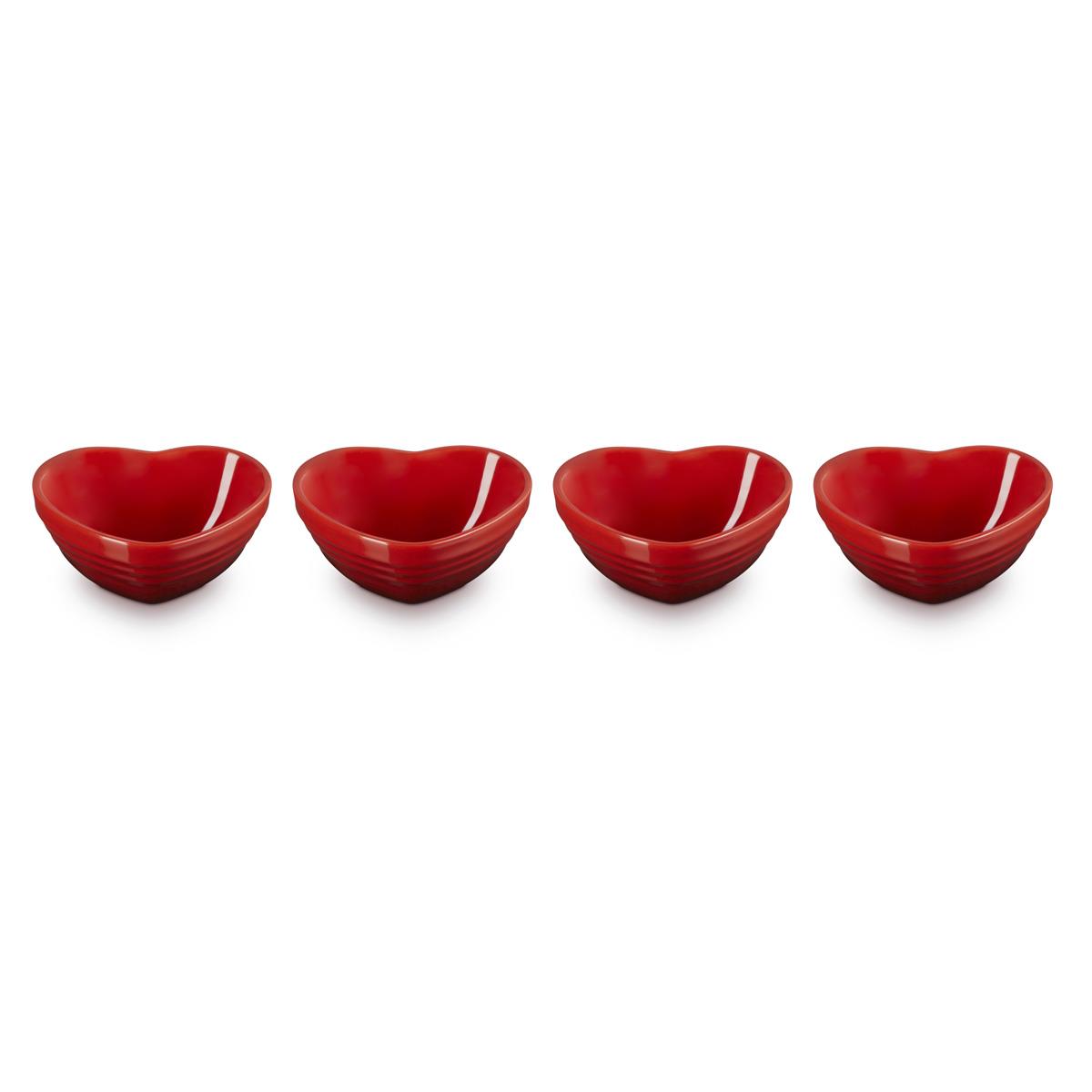Le Creuset Stoneware Set of 4 Heart Ramekins Cerise
