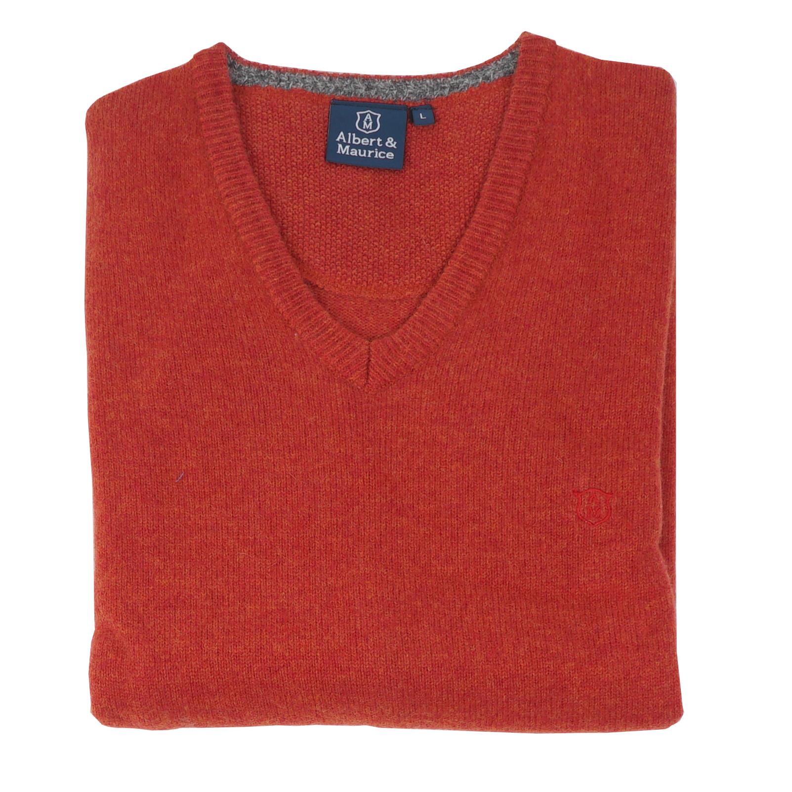 Albert and Maurice Mens Eastnor V Neck Jumper Copper Brown