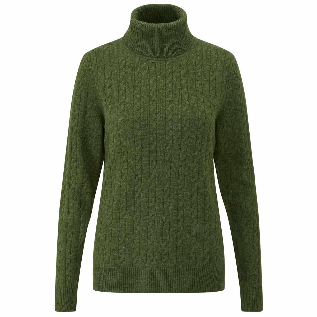 Alan Paine Womens Rowan Cable Roll Neck Jumper