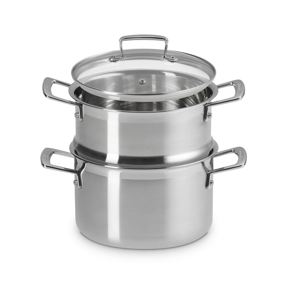 Le Creuset 3-ply Stainless Steel 20cm Casserole with Steamer Set