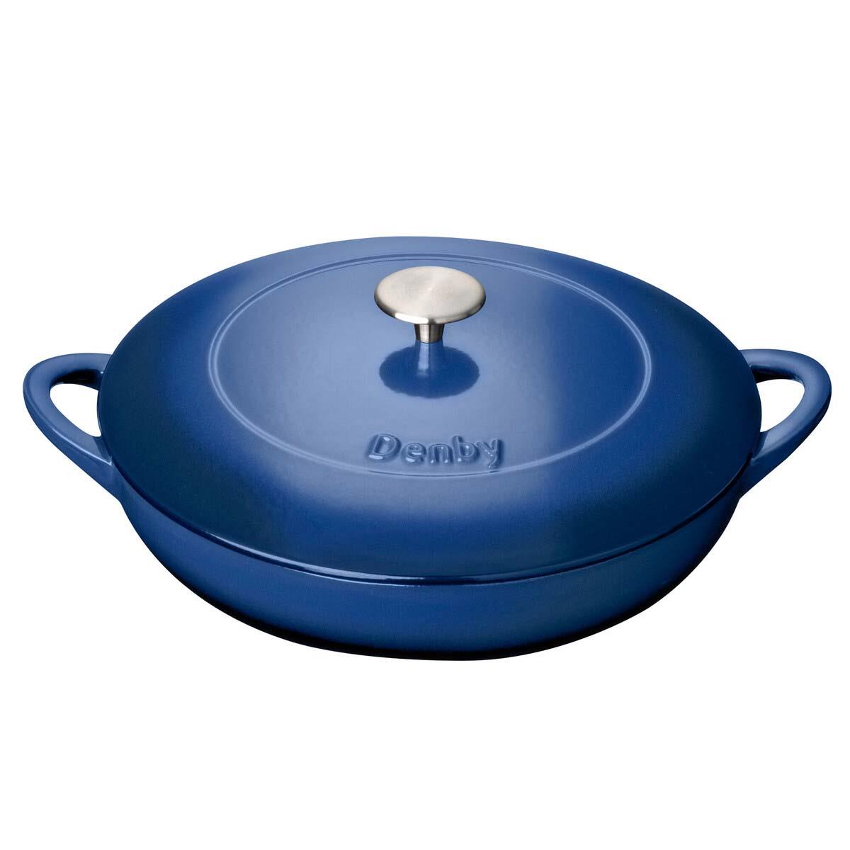 Denby Cobalt Blue 30cm Cast Iron Shallow Casserole Dish