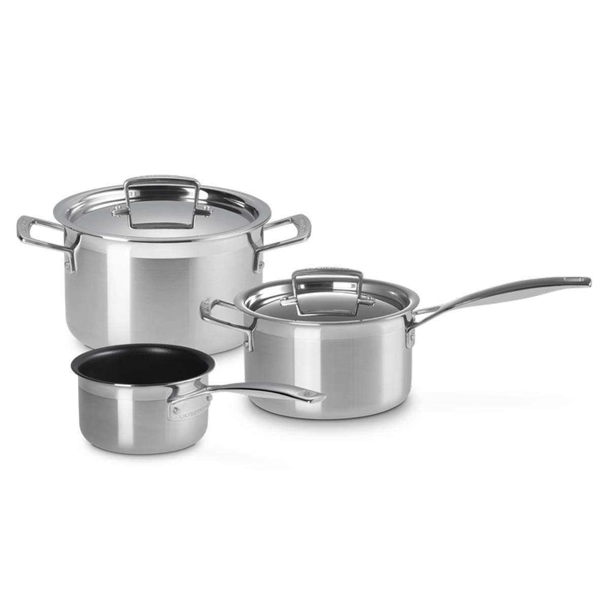 Le Creuset Classic 3-ply Stainless Steel 3-Piece Milk Pan Saucepan Casserole Set