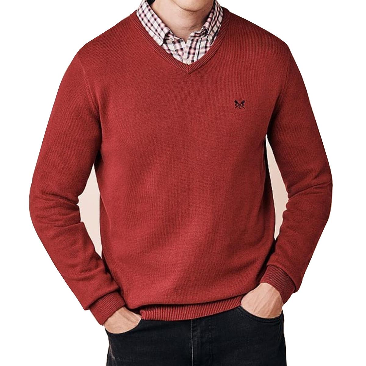 Image of Crew Clothing Mens Foxley V Neck Jumper Brick Red XXL