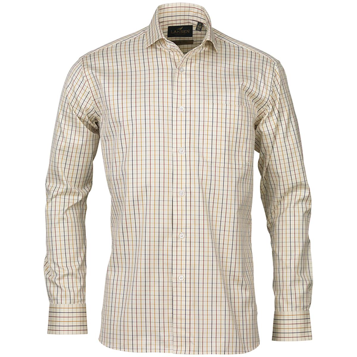 Image of Laksen Mens Lucien 2 Ply Twill Shirt Bordeaux/Navy/Gorse Large