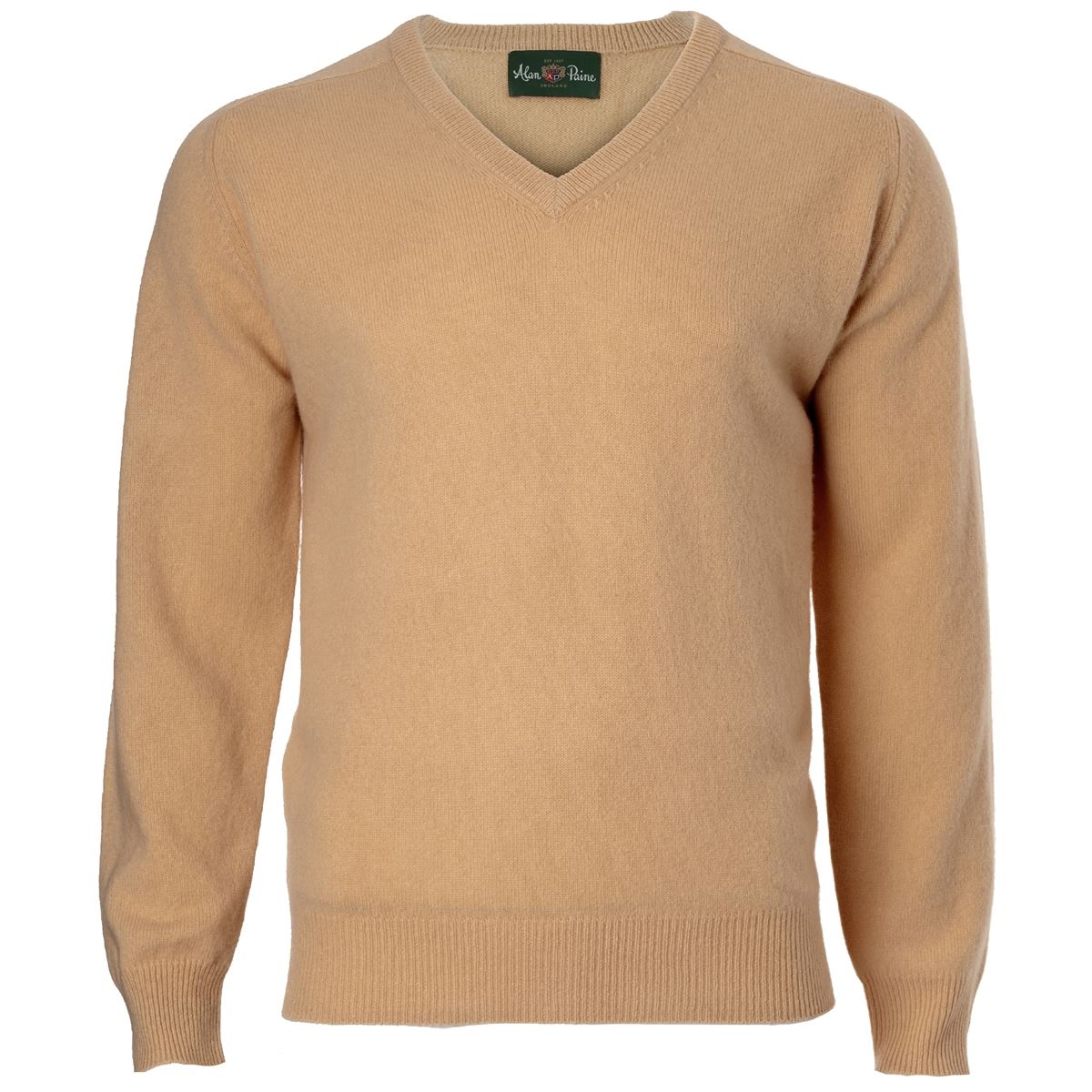 Image of Alan Paine Mens Hampshire V Neck Sweater Camel 42