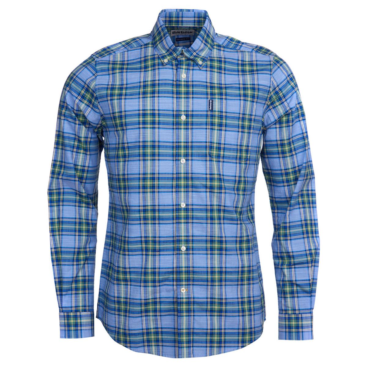 Image of Barbour Mens Highland Check 26 Tailored Shirt Sky Blue Small