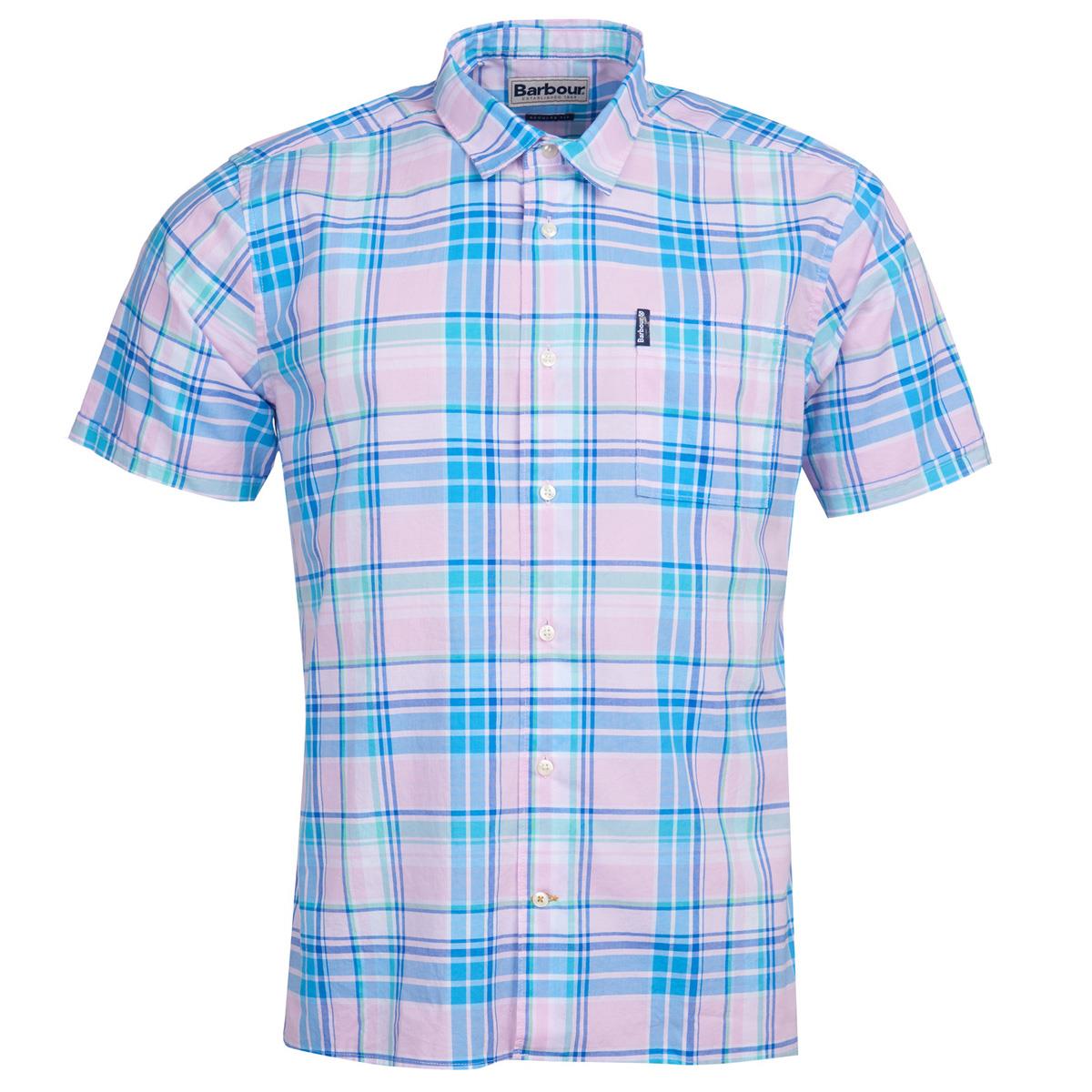 Image of Barbour Mens Madras 6 S/S Summer Shirt Pink XXL