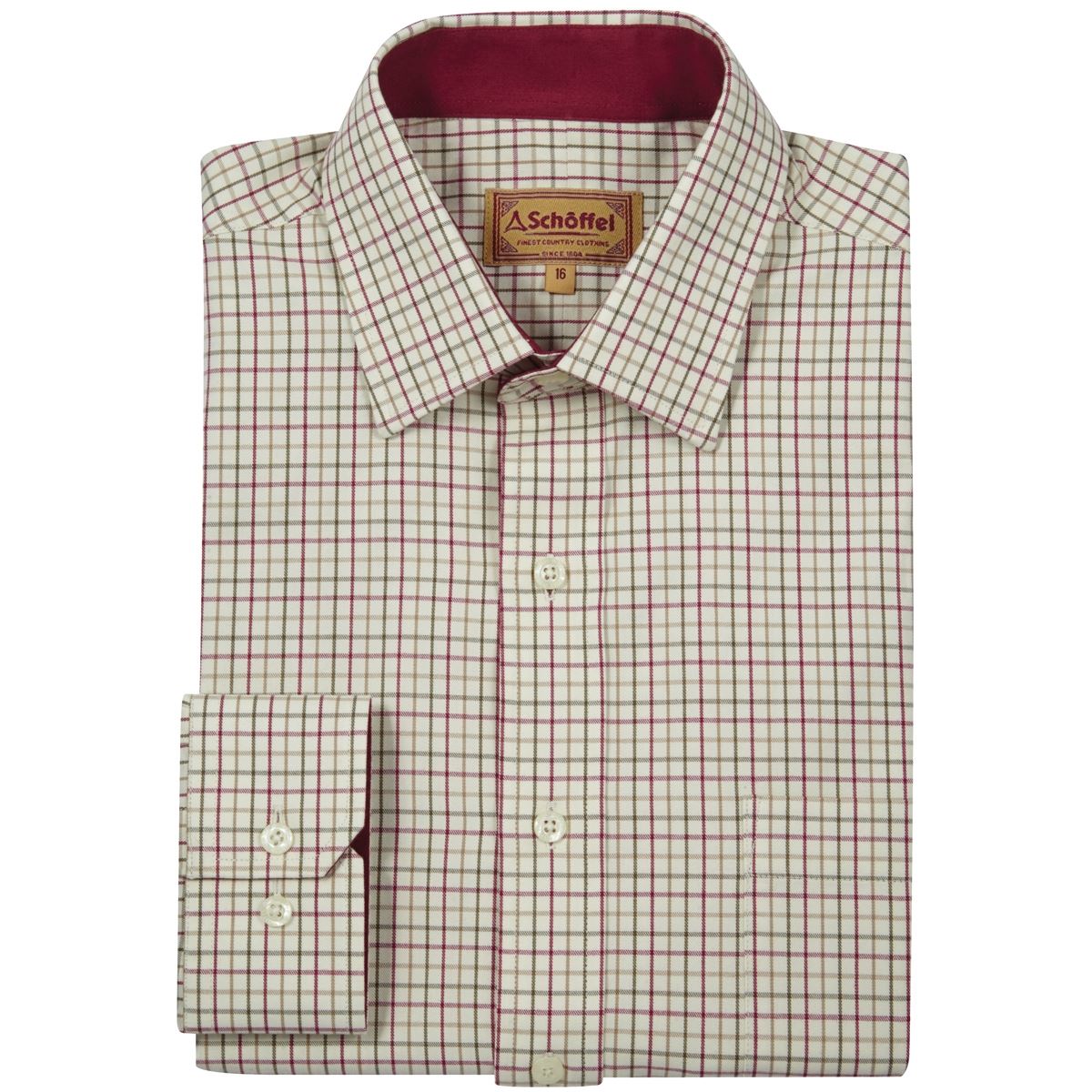 Image of Schoffel Mens Burnham Tattersall Shirt Red/Green Check 18.5 Inch