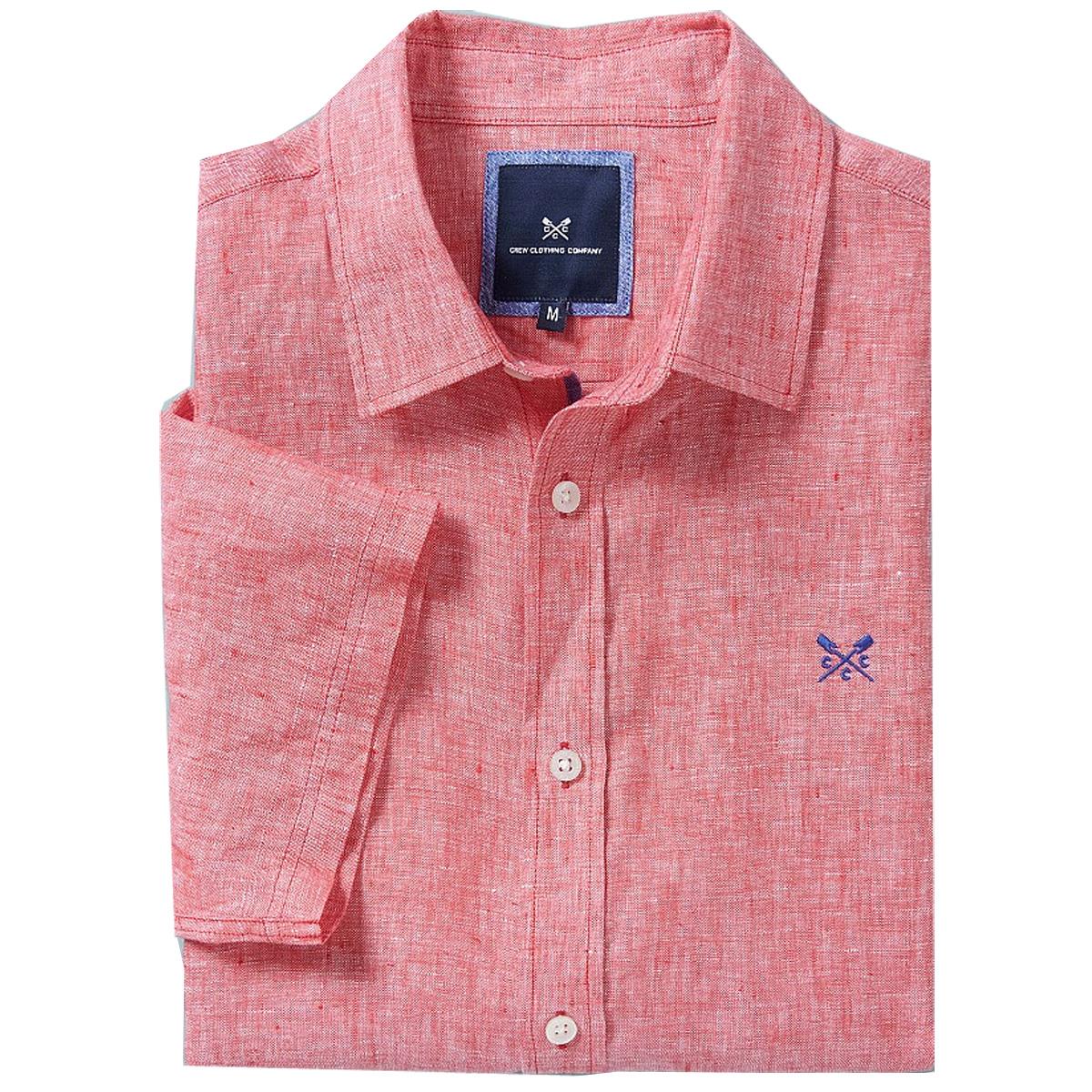 Image of Crew Clothing Mens Short Sleeve Linen Shirt Crimson XL