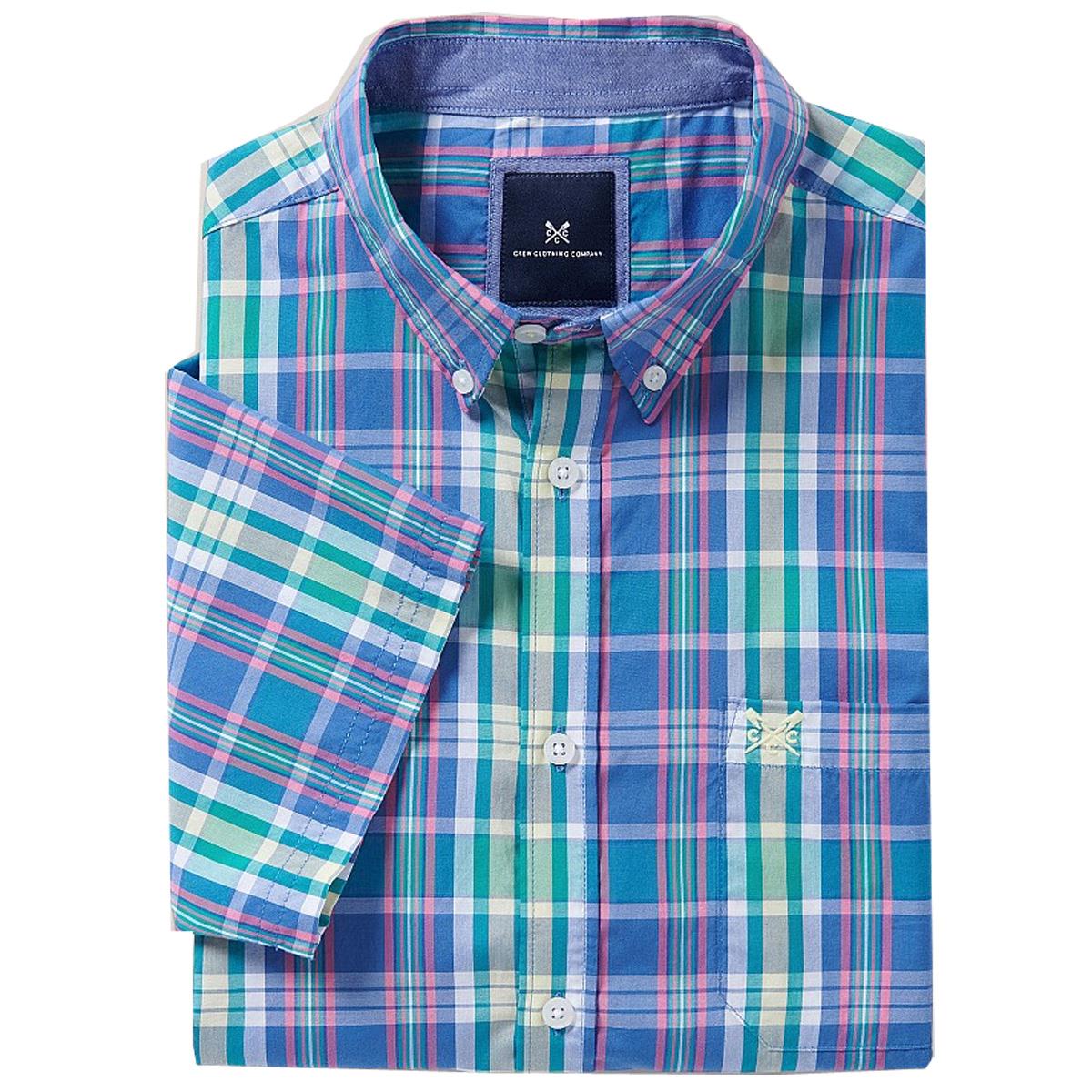 Image of Crew Clothing Mens Raven Short Sleeve Shirt Blue/Rose/Alhambra/Lavender Large