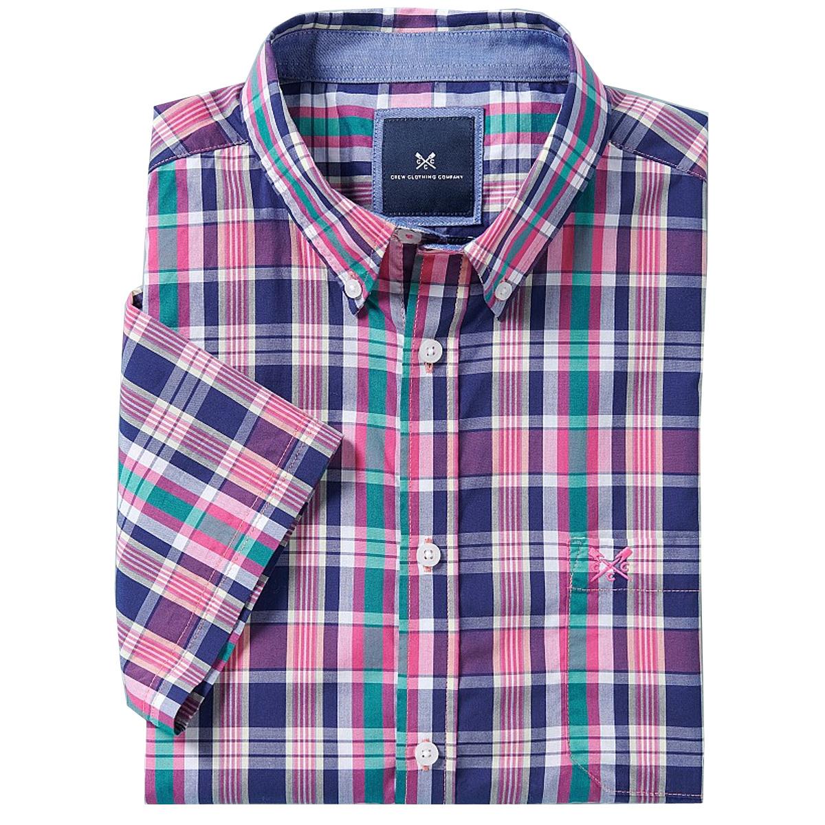 Image of Crew Clothing Mens Raven Short Sleeve Shirt Indigo/Rose/Alhambra/Lemon Medium
