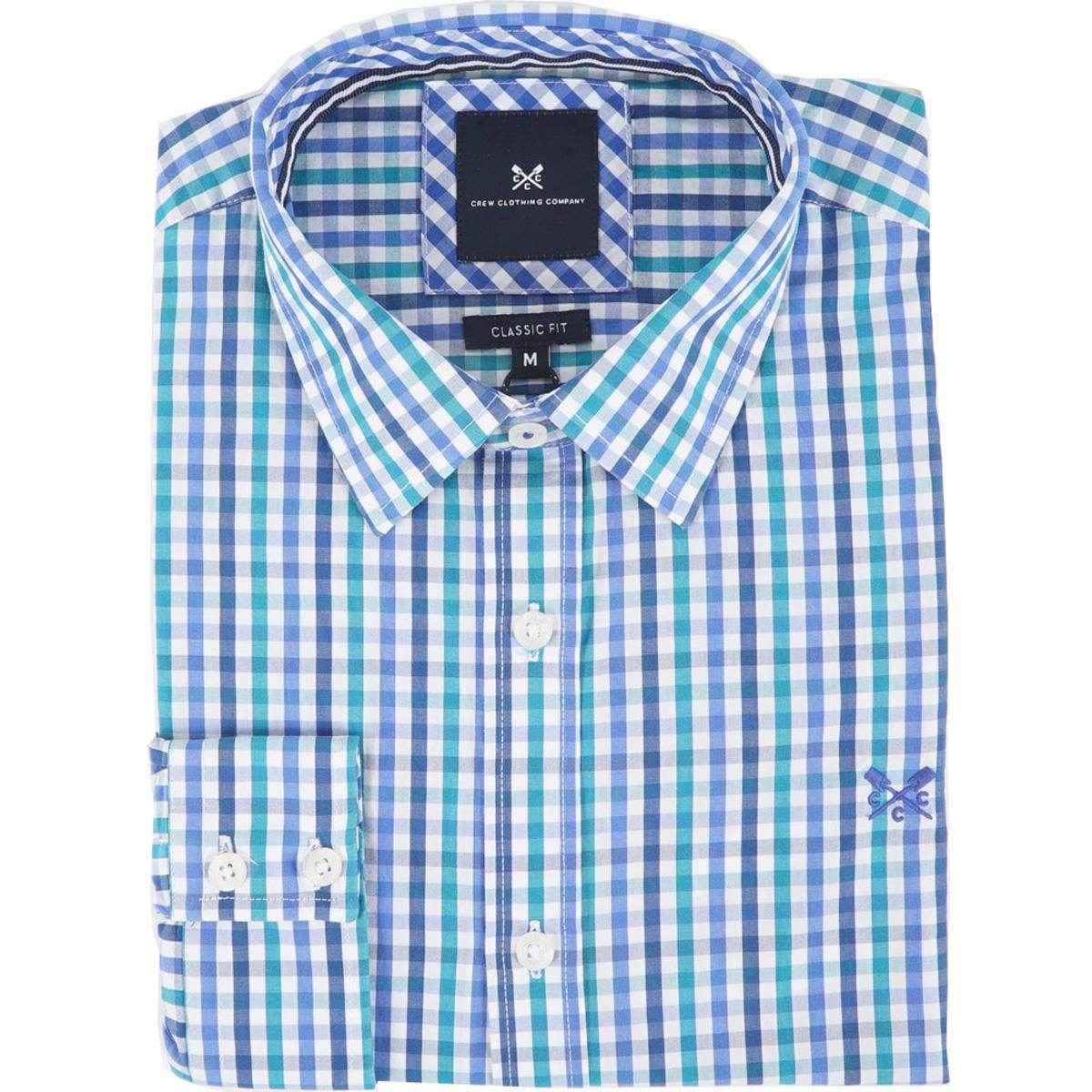 Image of Crew Clothing Mens Classic Gingham Shirt Blue Horizon/Amparo/Mosaic Small