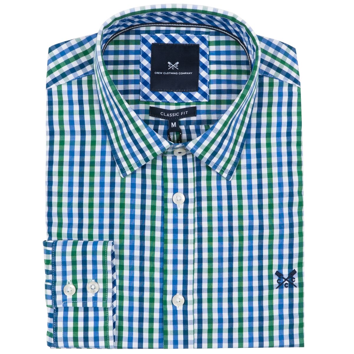 Image of Crew Clothing Mens Classic Gingham Shirt Botany Green/Amparo Blue Medium