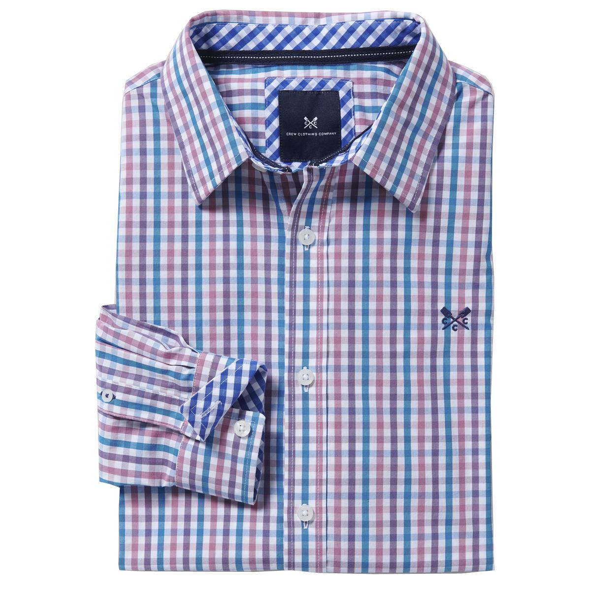 Image of Crew Clothing Mens Classic Gingham Shirt Sporting Blue / Purple / Cassis Small