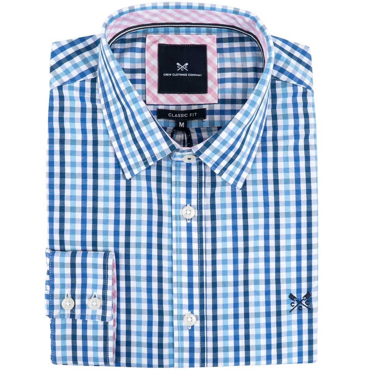 Image of Crew Clothing Mens Classic Gingham Shirt Ultramarine/Cool Blue/Amparo Blue Small