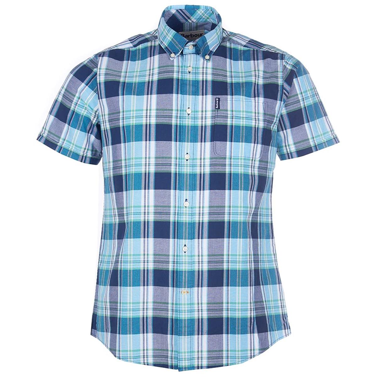 Image of Barbour Mens Madras 5 S/S Tailored Shirt Navy Small