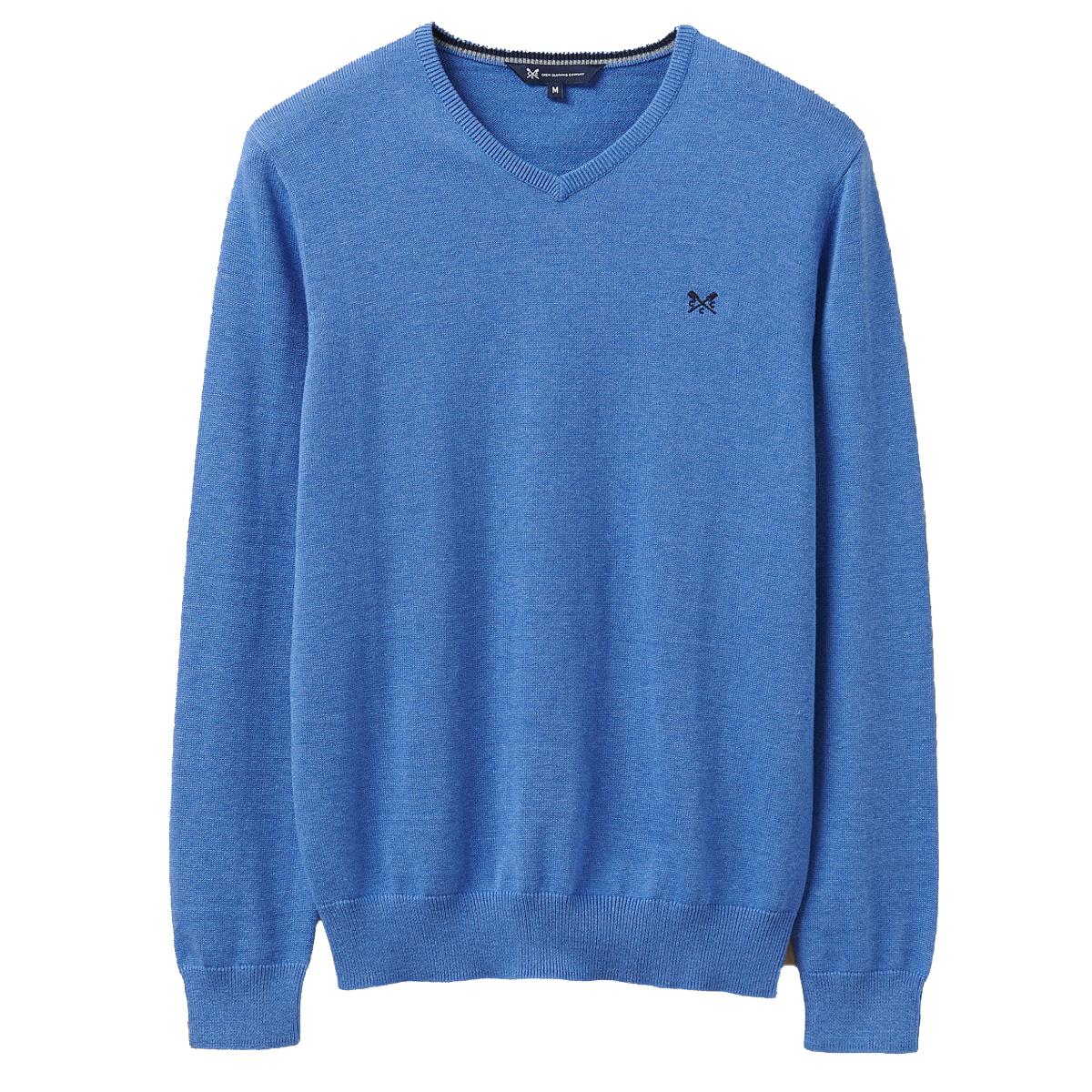 Image of Crew Clothing Mens Foxley V Neck Jumper Amalfi/Blue Marl XL