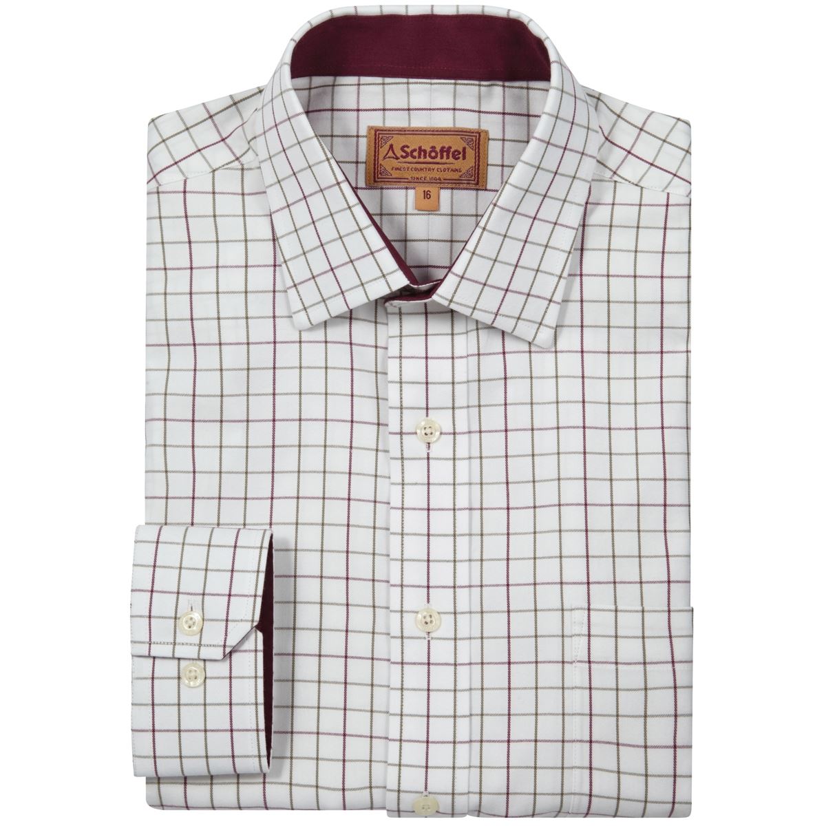 Image of Schoffel Mens Burnham Tattersall Shirt Ruby Check 16 Inch