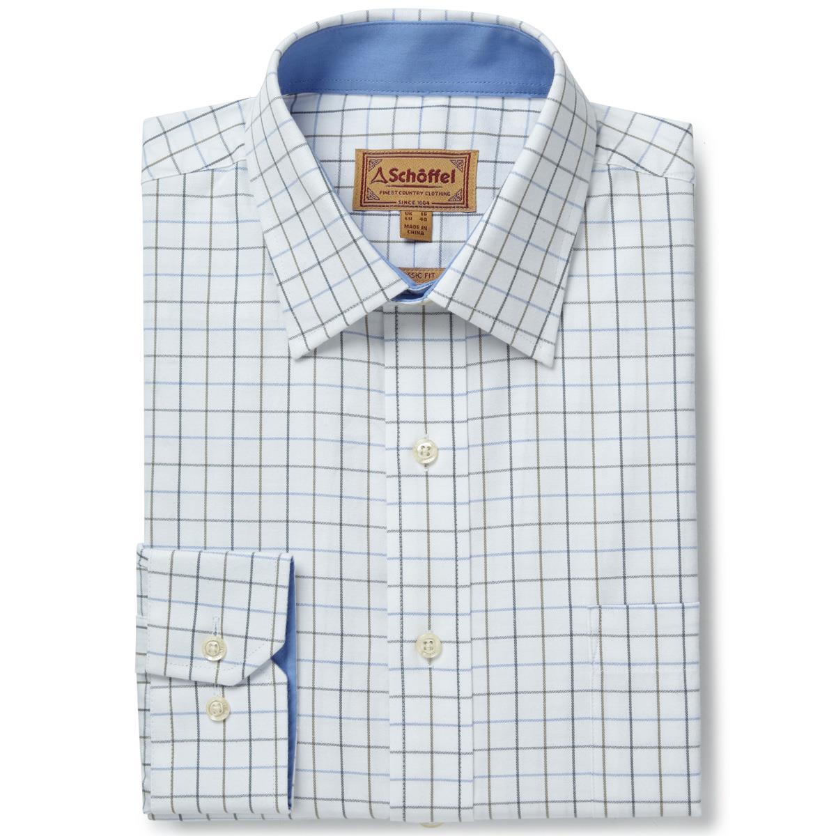 Image of Schoffel Mens Burnham Tattersall Shirt Blue/Olive Check 15.5 Inch