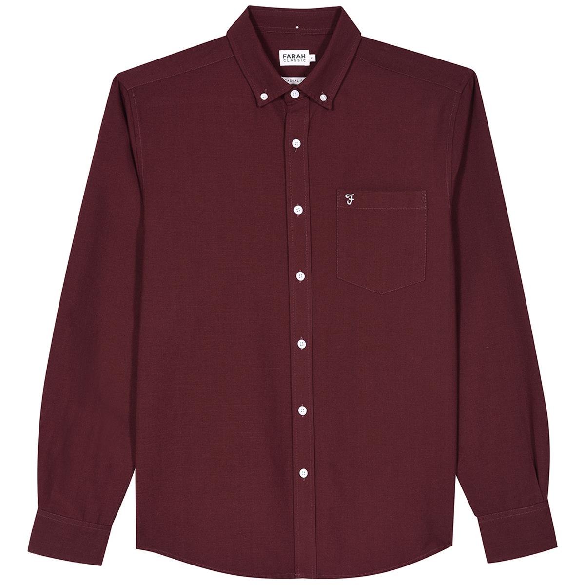 Image of Farah Mens Drayton Oxford Shirt Archive Burgundy Small