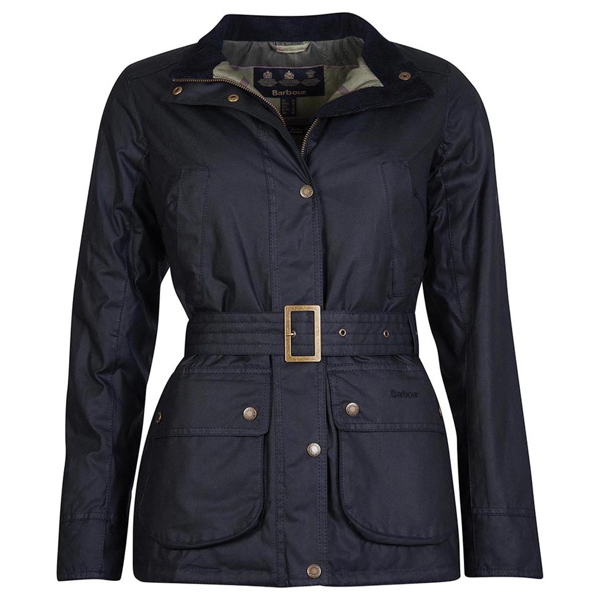 Image of Barbour Womens Montgomery Wax Jacket Black/Green Pink Check