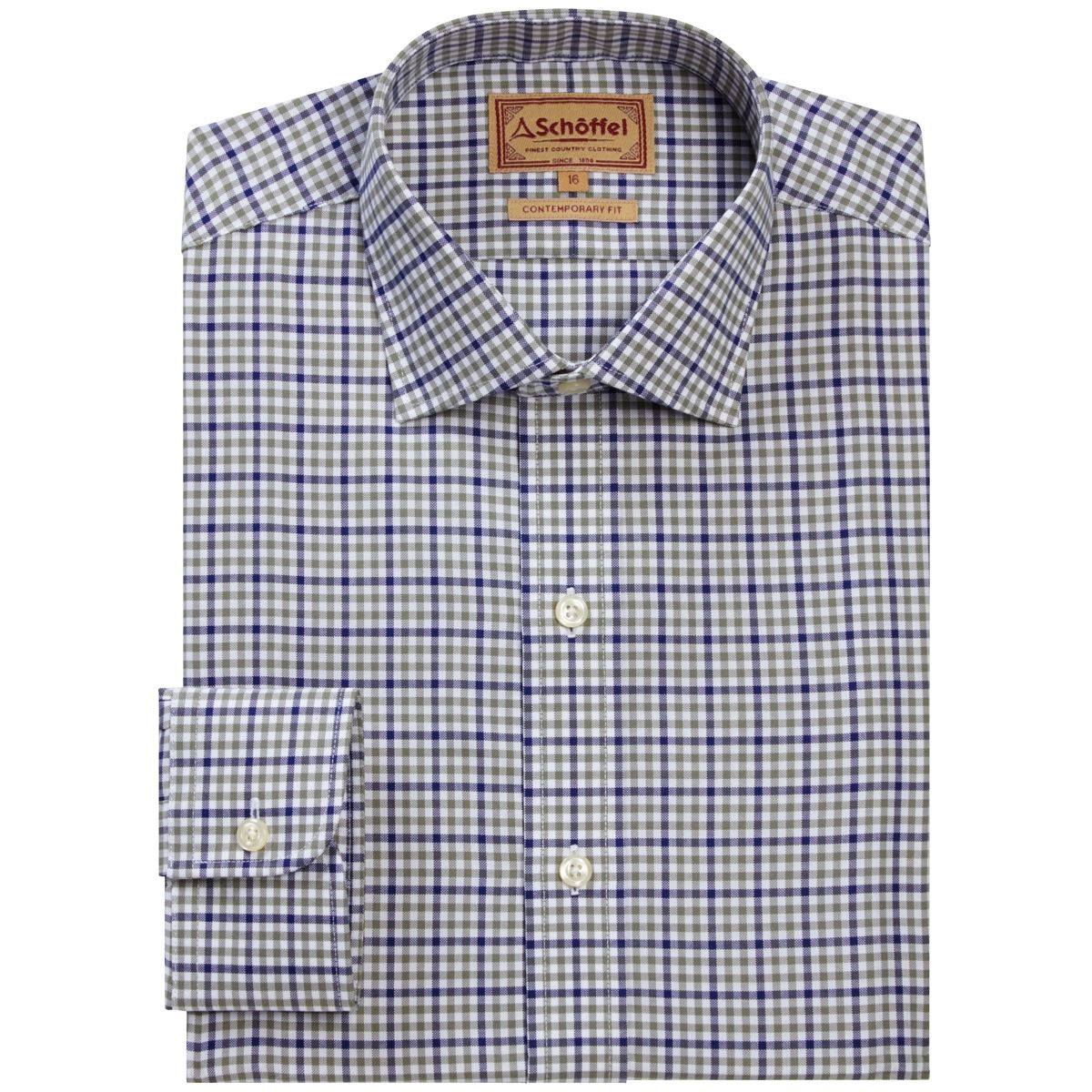 Image of Schoffel Mens Burnsall Shirt Navy/Olive Micro 16 Inch