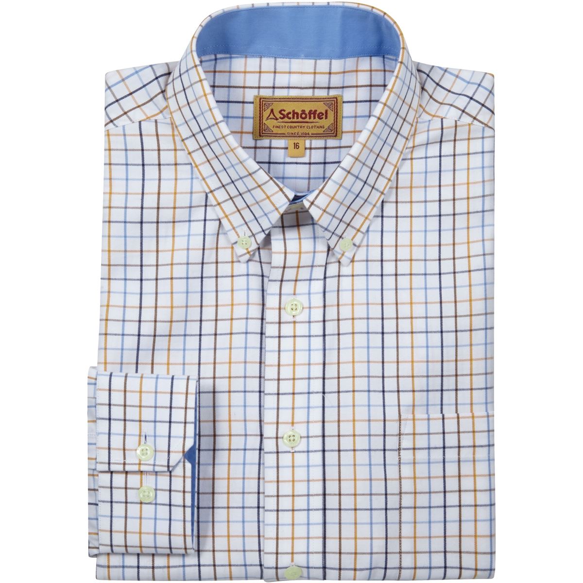 Image of Schoffel Mens Banbury Shirt Ochre Check 15 Inch