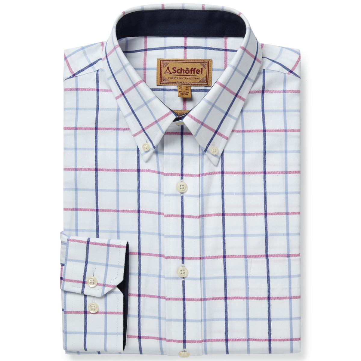 Image of Schoffel Mens Brancaster Shirt Blue/Pink Check 15 Inch