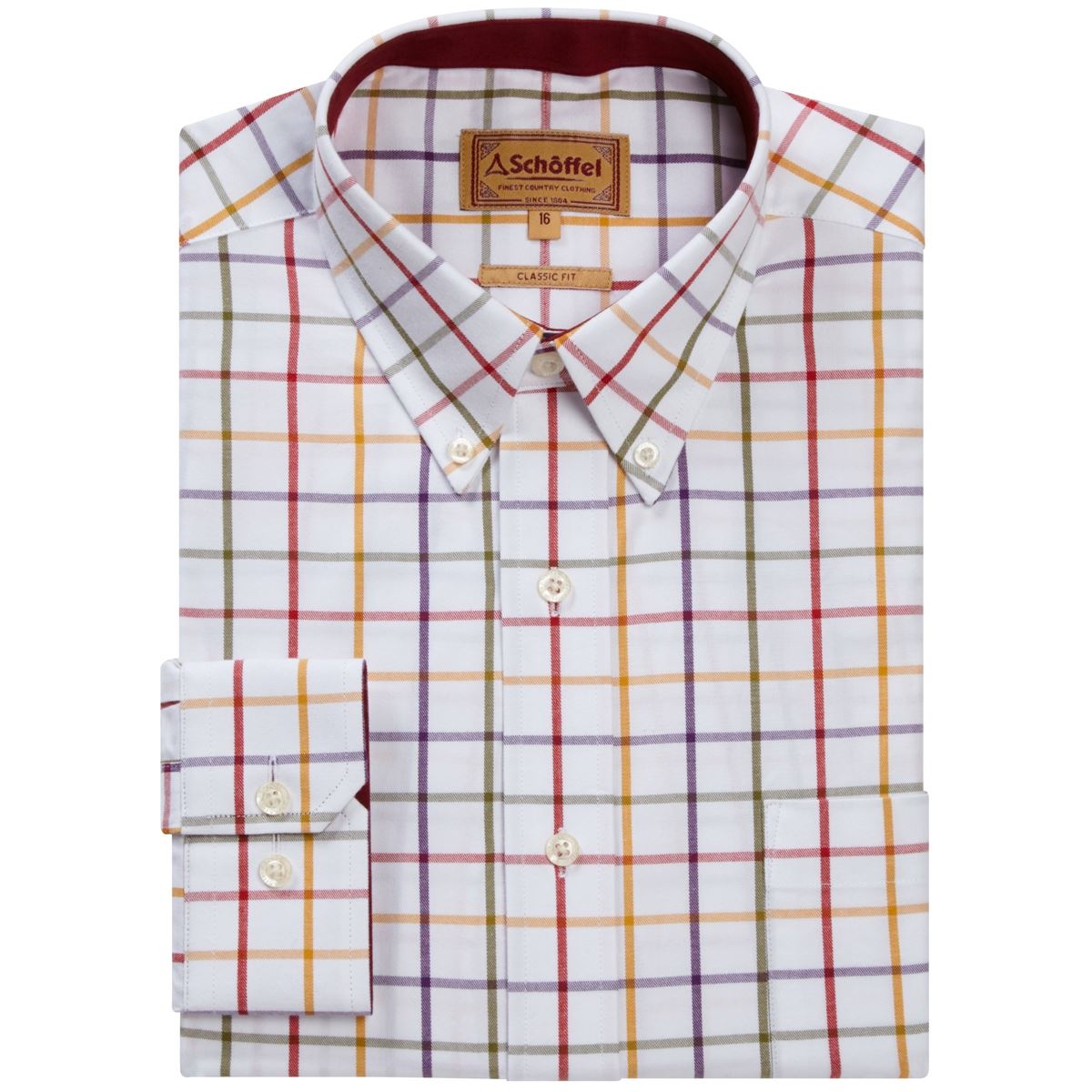 Image of Schoffel Mens Brancaster Shirt Red/Purple/Must Wide 15 Inch